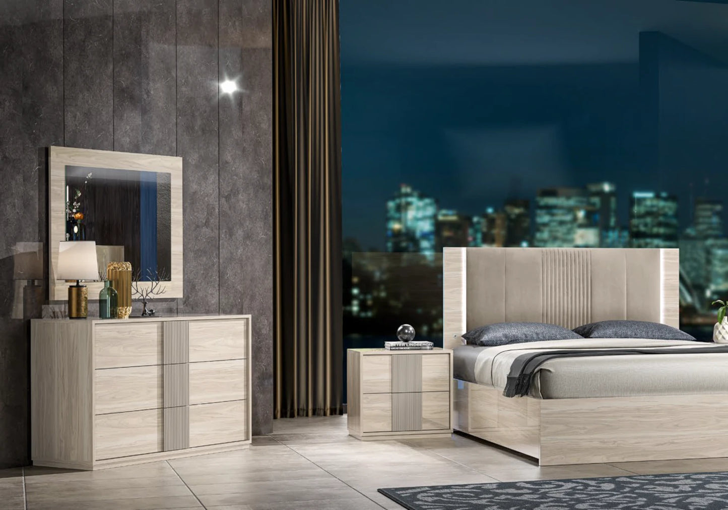 Chambre complète moderne beige laquée – DAFNE