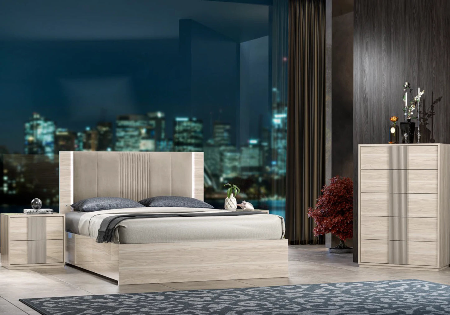 Chambre complète moderne beige laquée – DAFNE