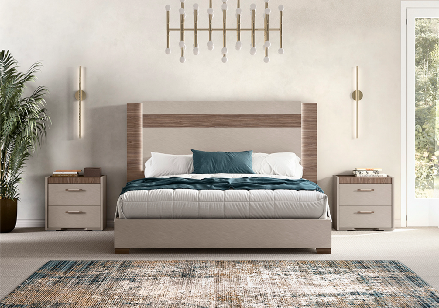 Lit bois contemporain avec tête lumineuse – NORA