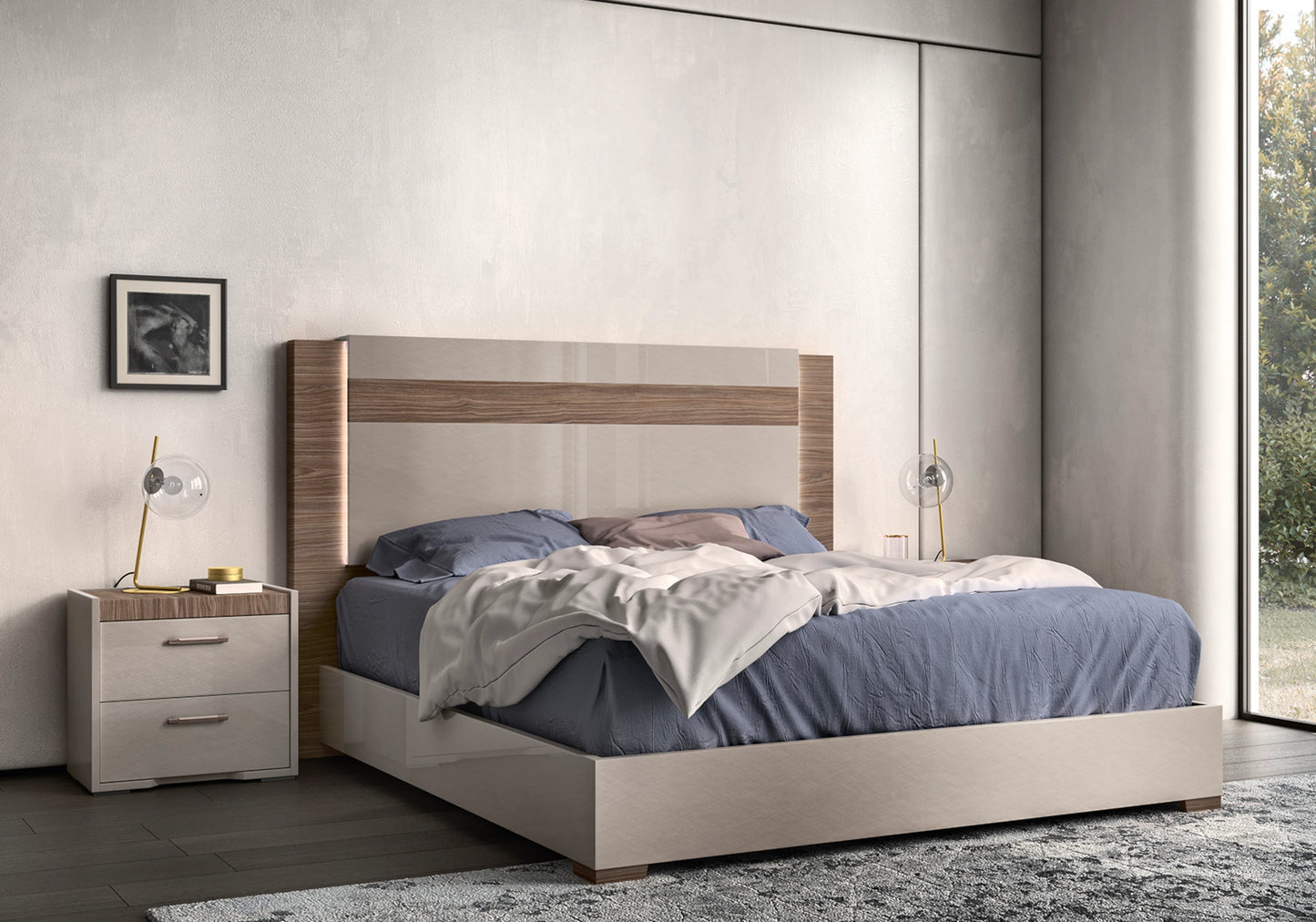 Lit bois contemporain avec tête lumineuse – NORA