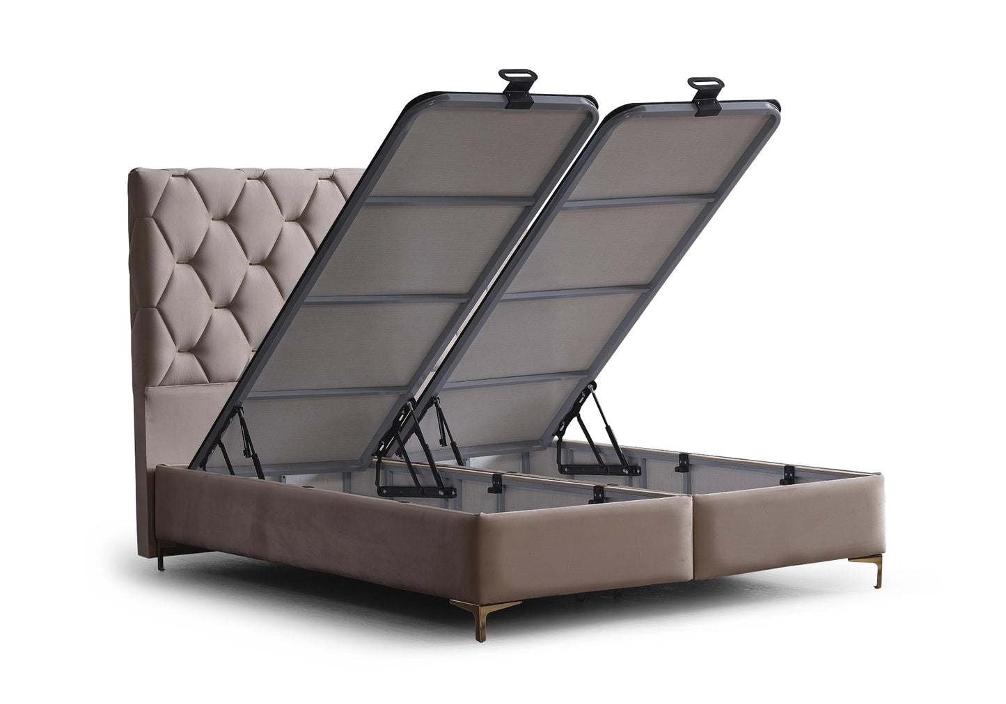 Lit Coffre Design Capitonné Velours Beige - LILIT