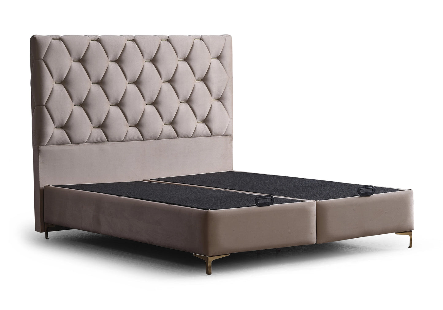 Lit Coffre Design Capitonné Velours Beige - LILIT