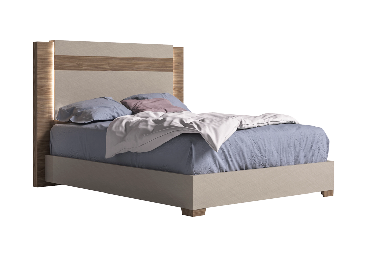 Lit bois contemporain avec tête lumineuse – NORA