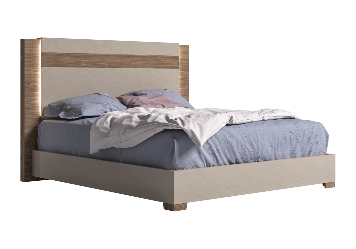 Lit bois contemporain avec tête lumineuse – NORA