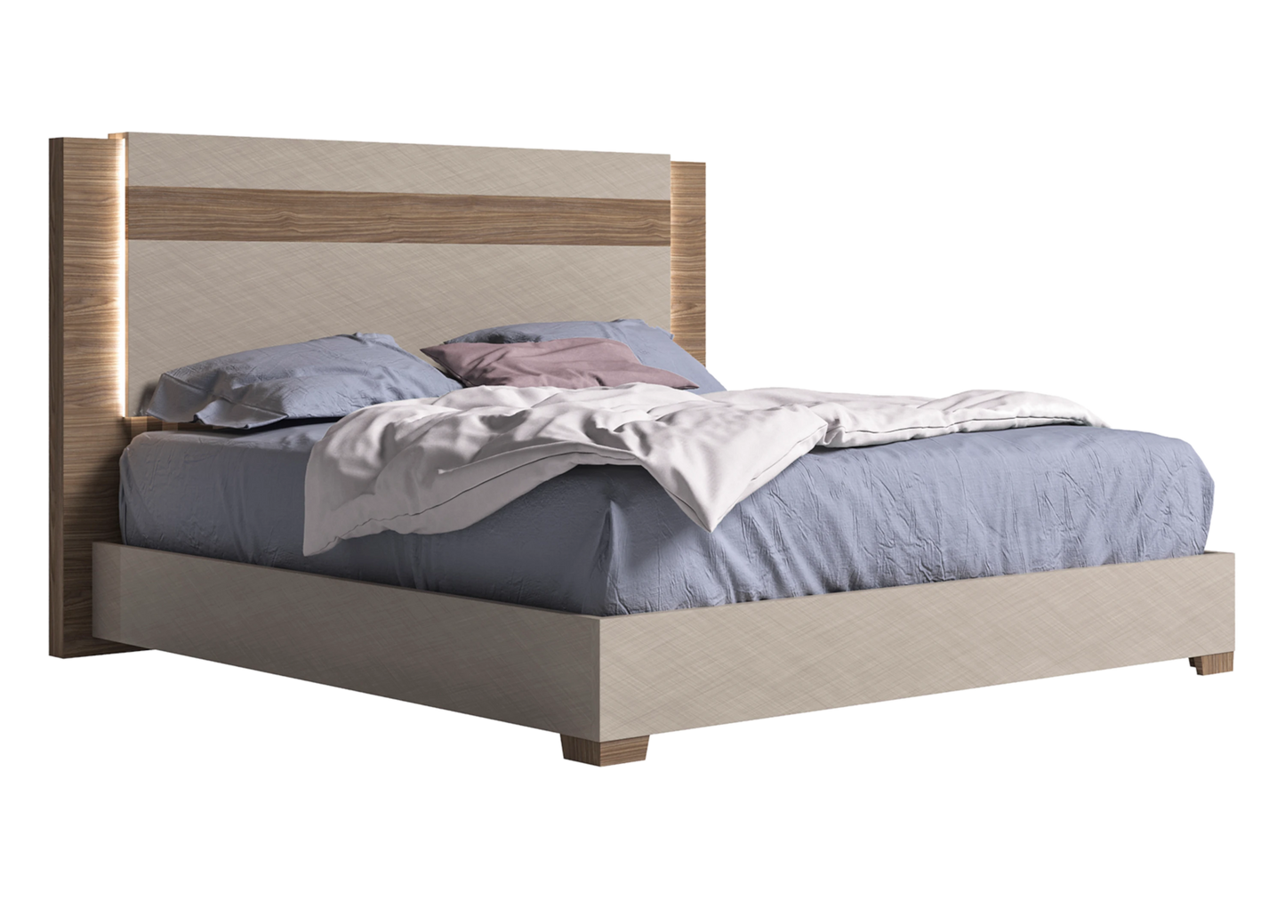 Lit bois contemporain avec tête lumineuse – NORA