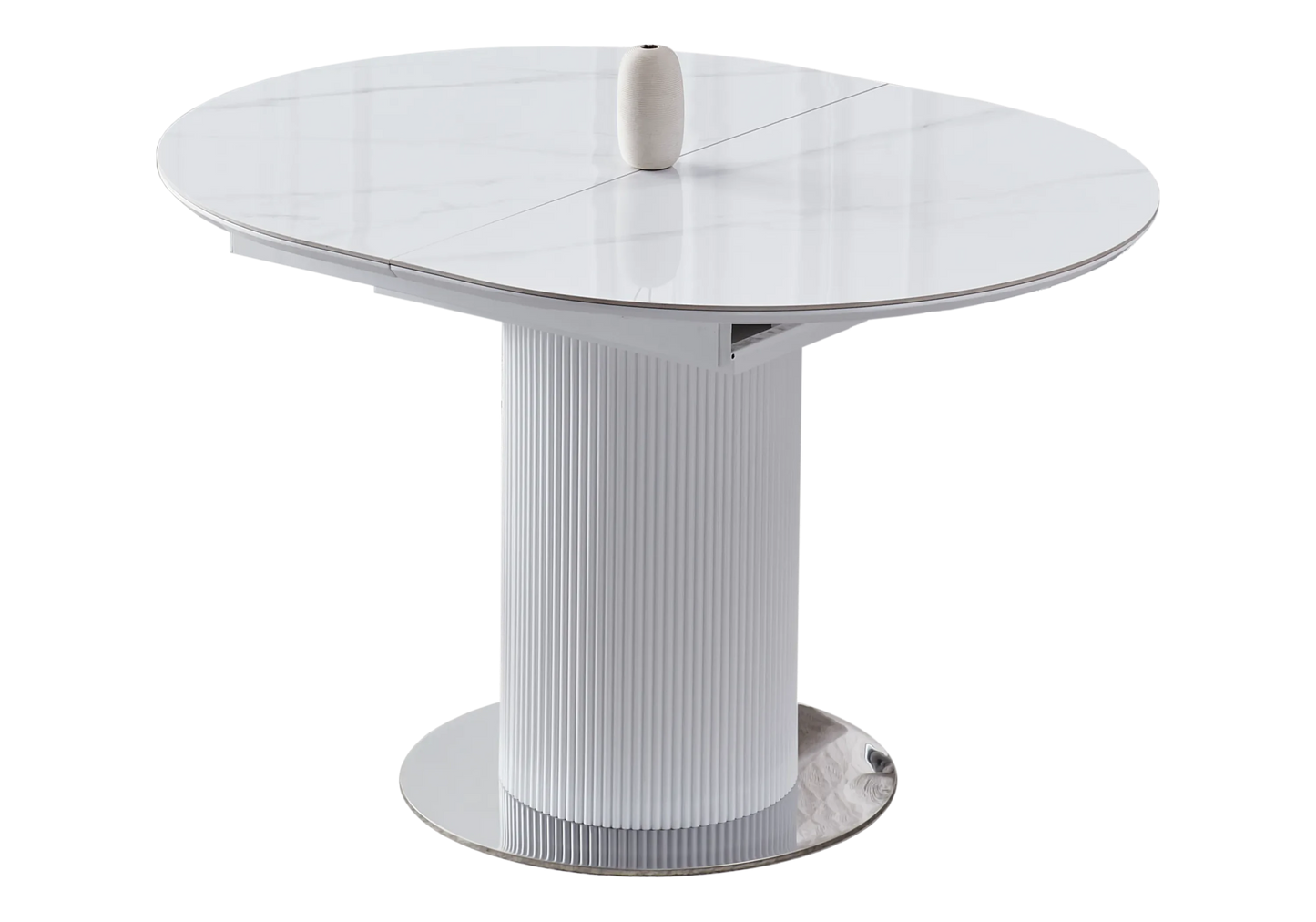 Table Ronde Extensible Marbre & Chaises Bleu Doré – LEON