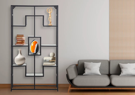 Étagère bibliothèque métal noir verre design – LEXA
