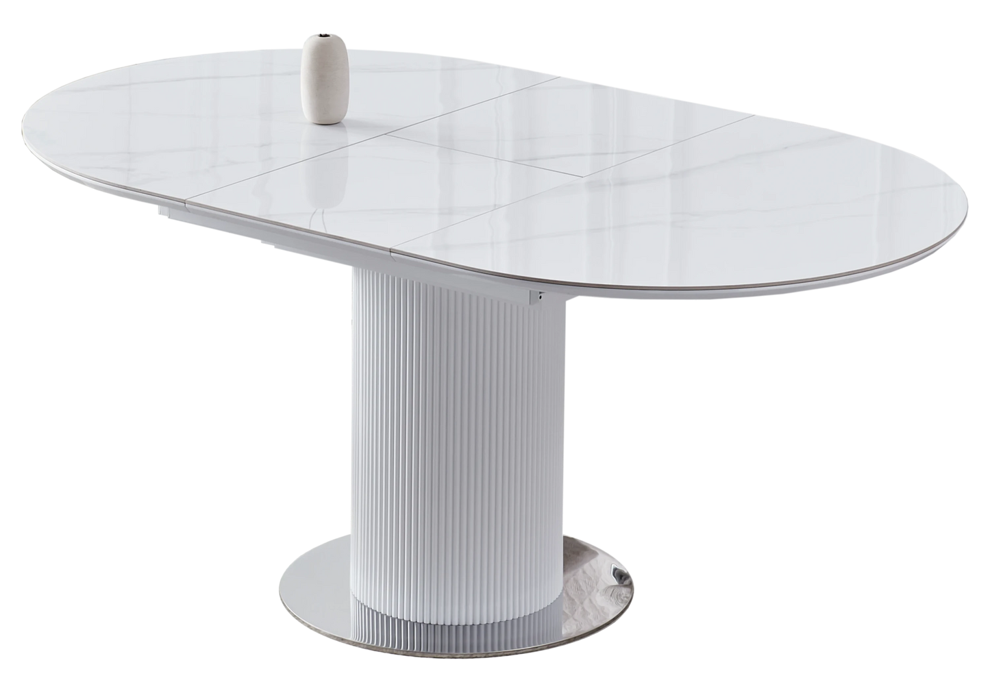 Table ronde extensible argentée marbre blanc – LEON